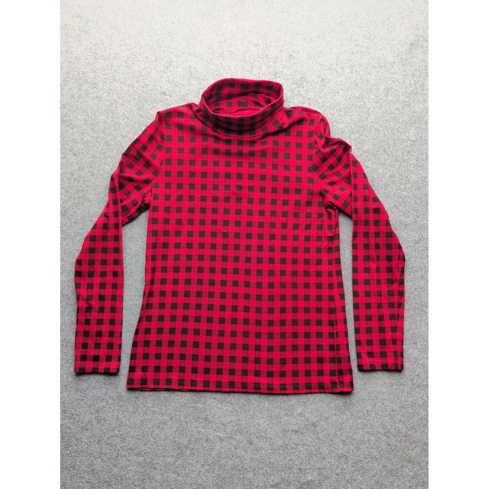 Talbots red and black buffalo check plaid turtleneck top